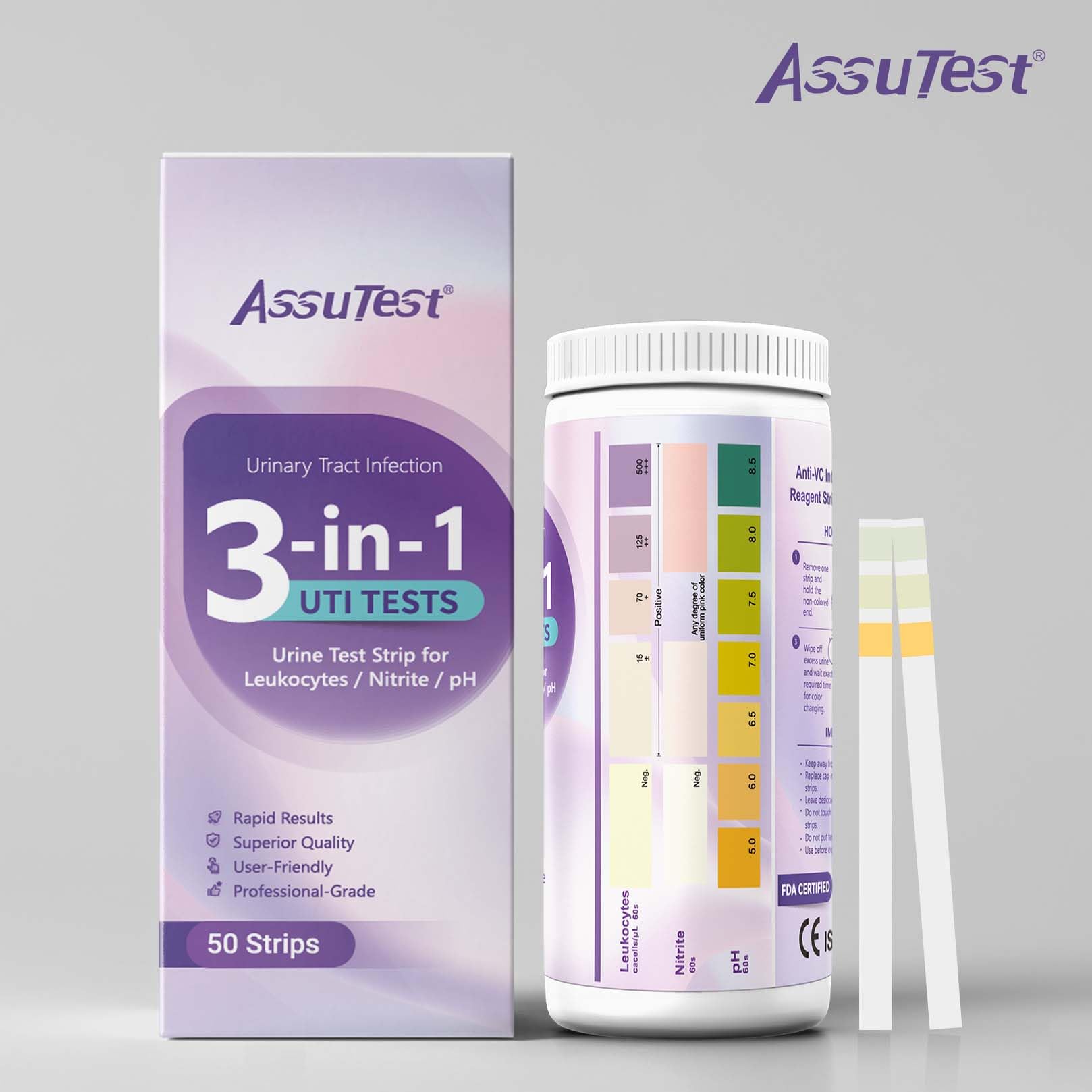 AssuTest UTI strips in sealed container