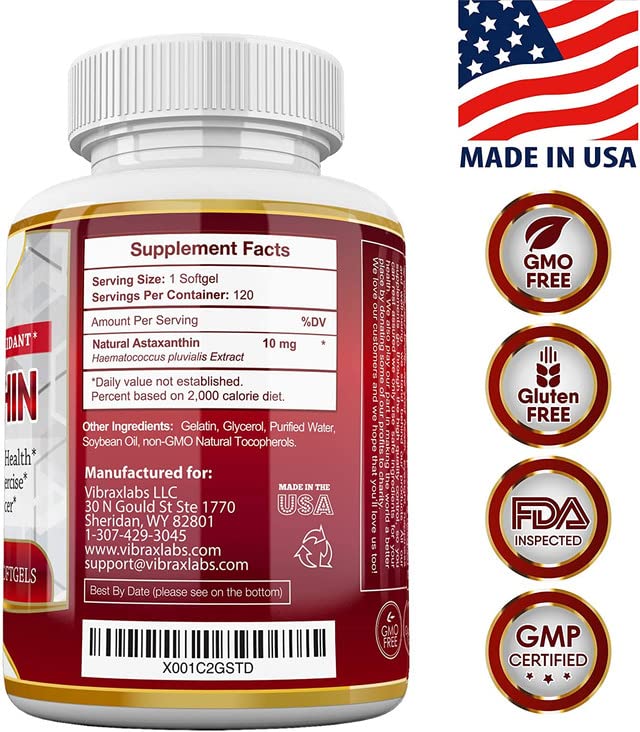 Astaxanthin 10mg supplement bottle display