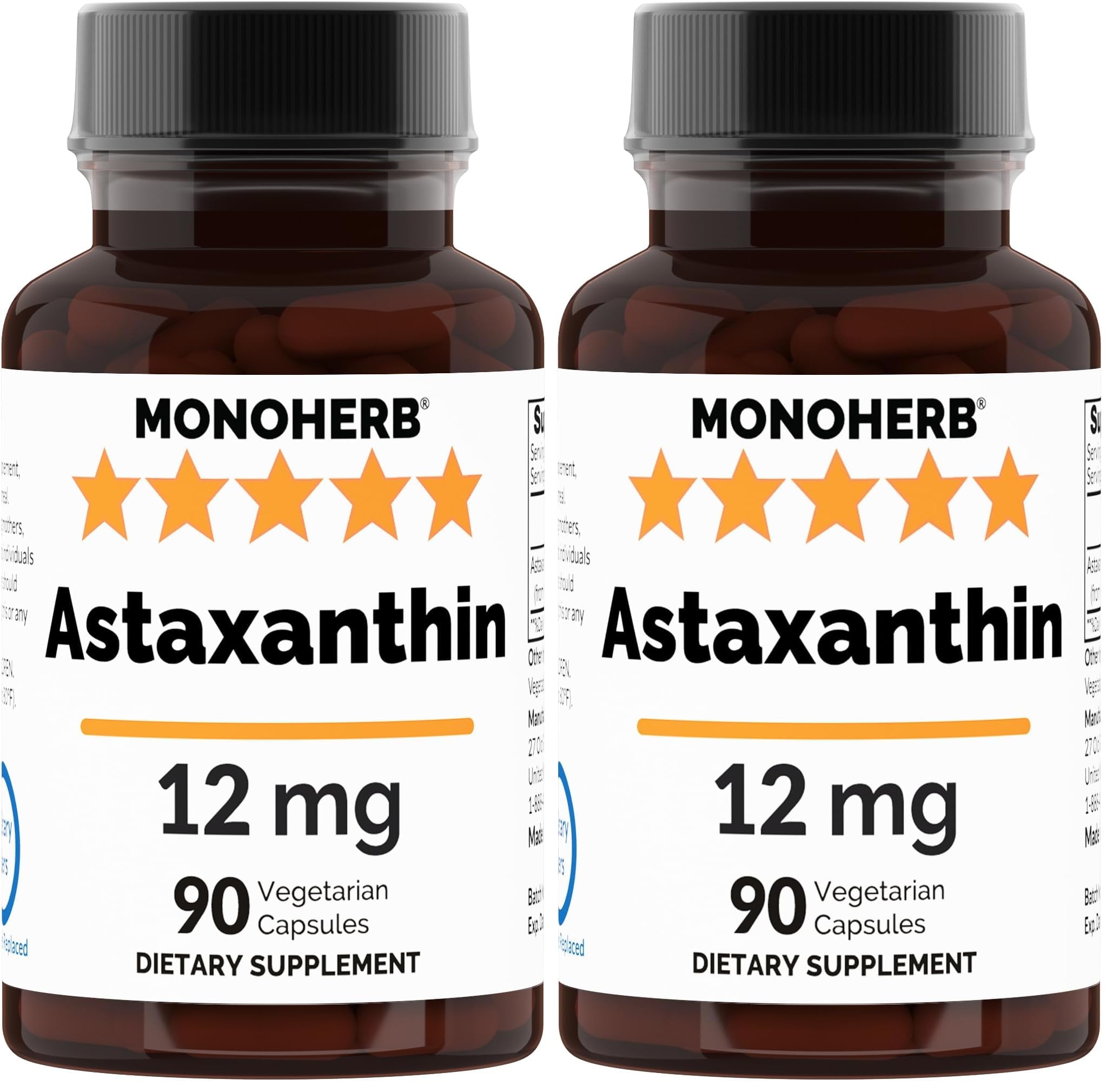 Astaxanthin 12 mg - 90 Veg Capsules (Pack of 2) bottle and label