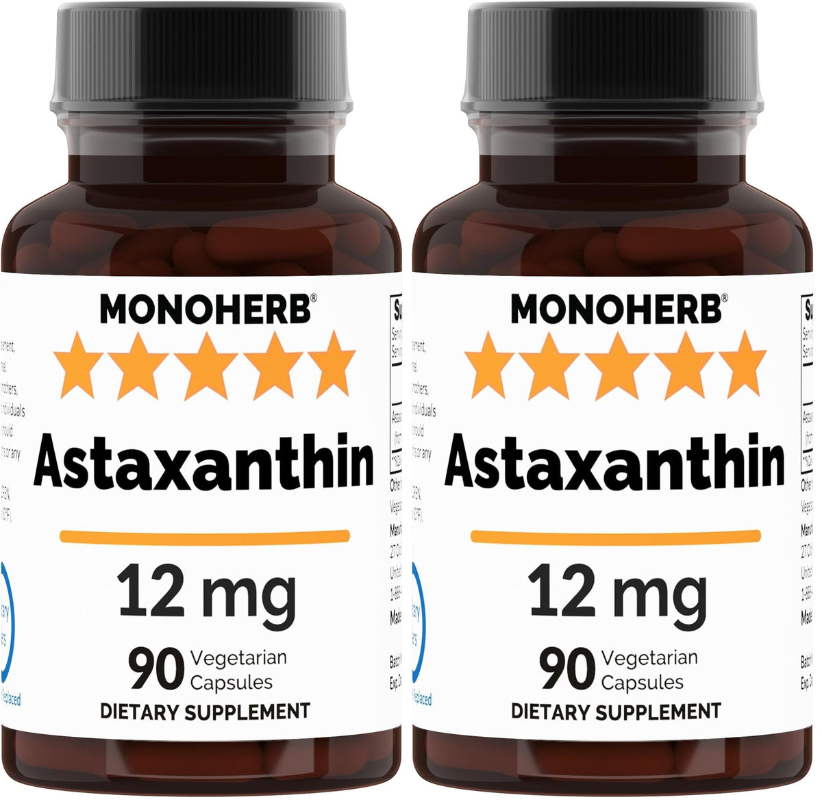 Astaxanthin 12 mg - 90 Veg Capsules (Pack of 2) bottle and label