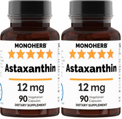 Astaxanthin 12 mg - 90 Veg Capsules (Pack of 2) bottle and label