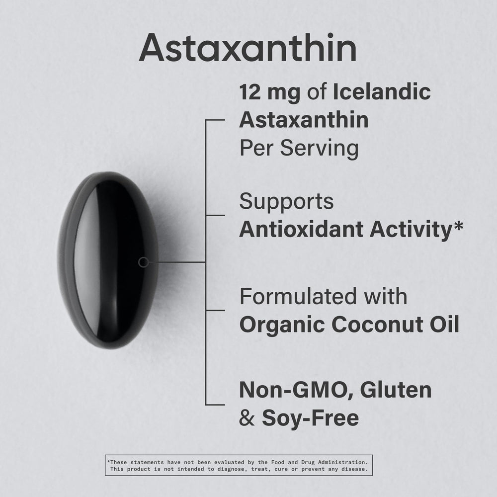Close-up of Astaxanthin 12mg capsule with organic coconut oil