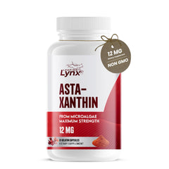 Astaxanthin 12mg capsules bottle showing 60-day supply