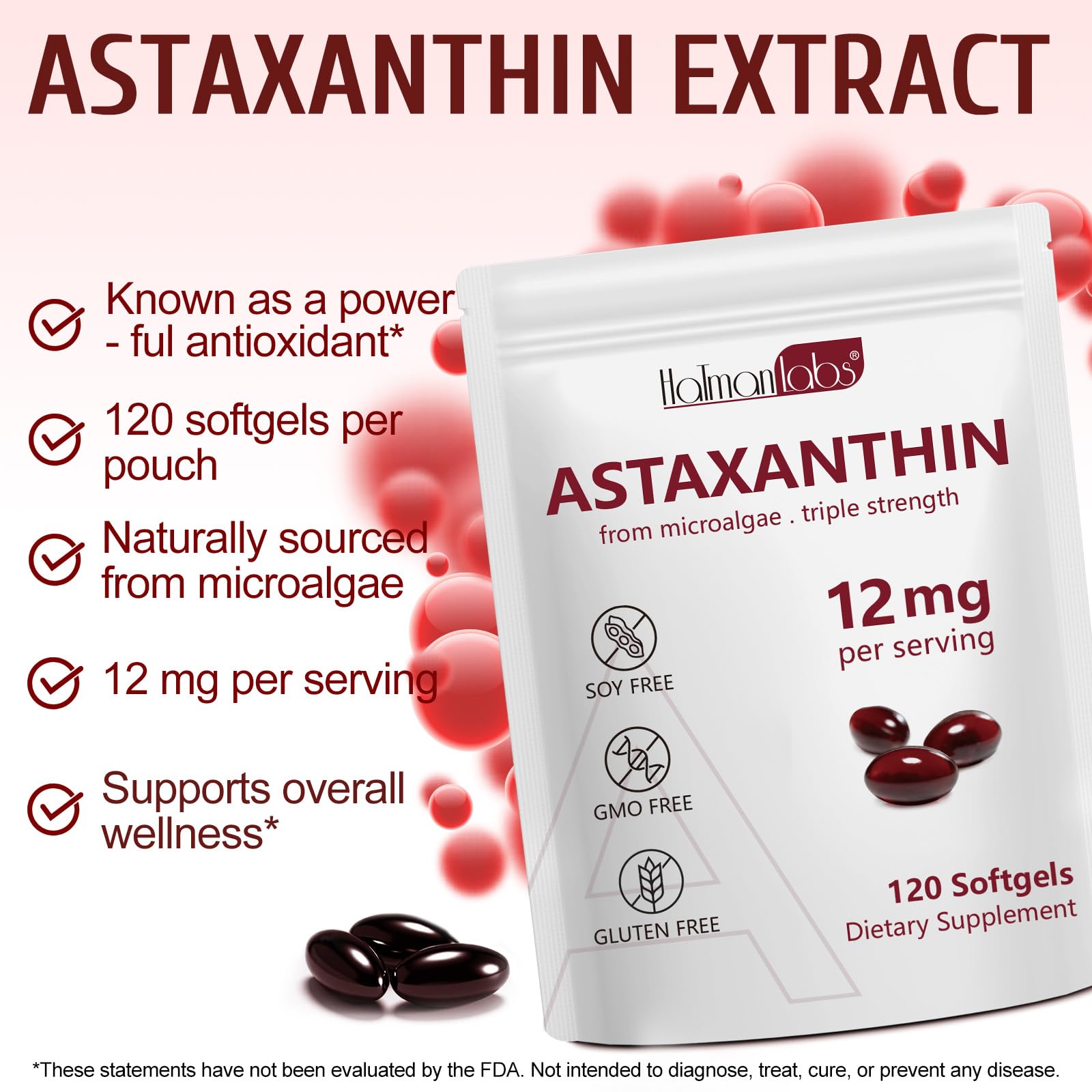 Close-up of Astaxanthin 12mg softgels bottle