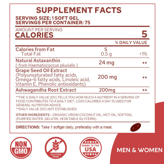 Close-up of 24 mg astaxanthin softgels