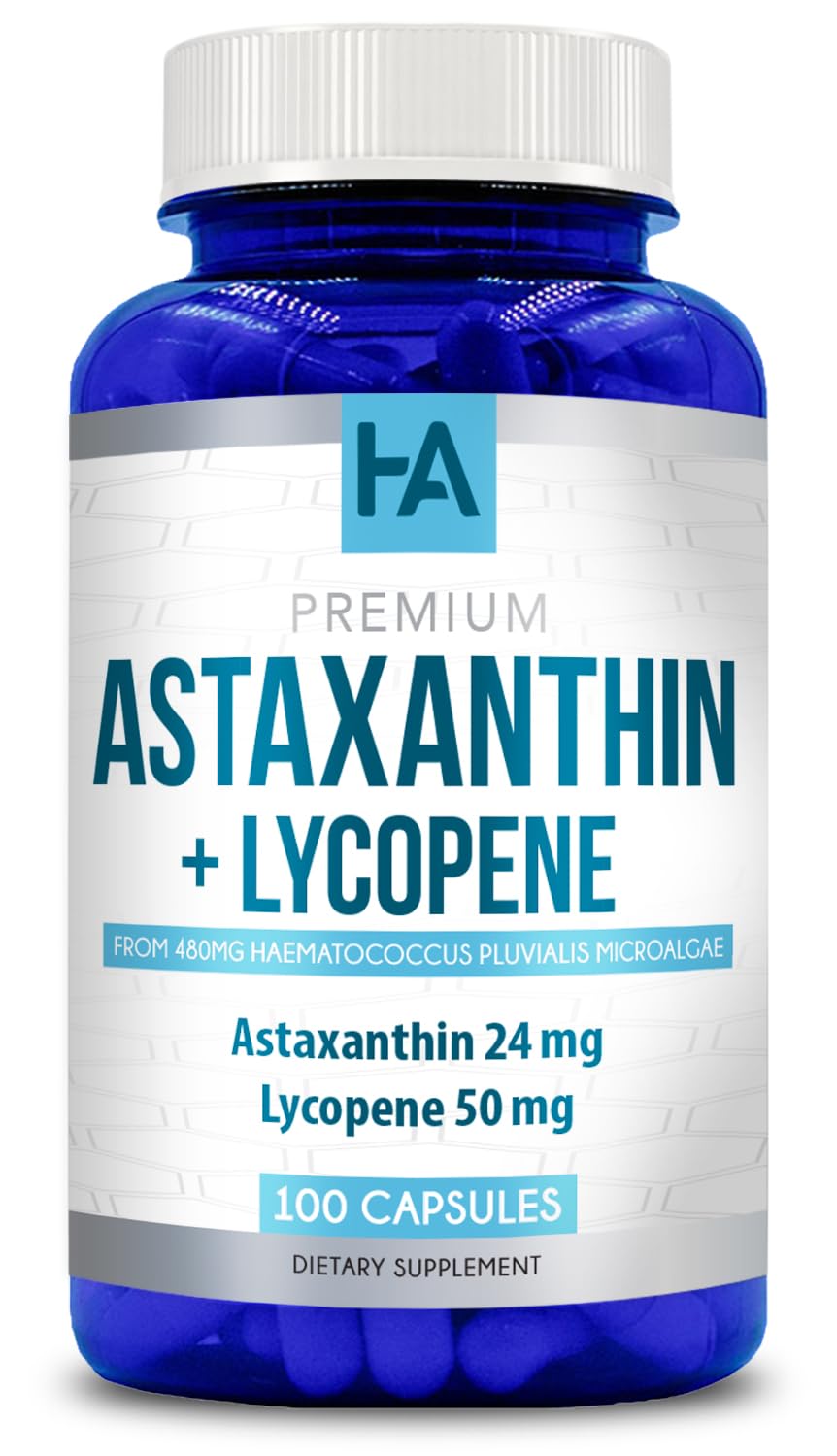 Front label of Astaxanthin and Lycopene supplement bottle