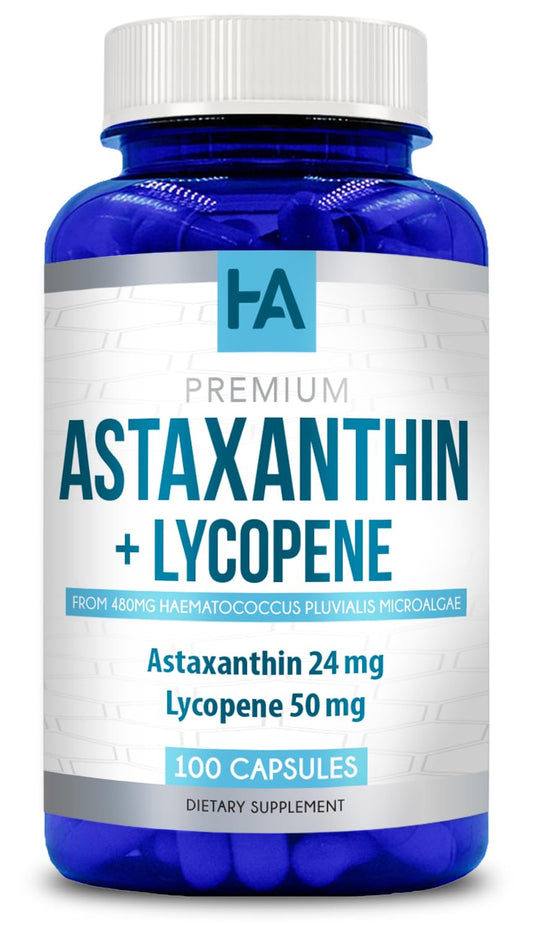 Front label of Astaxanthin and Lycopene supplement bottle