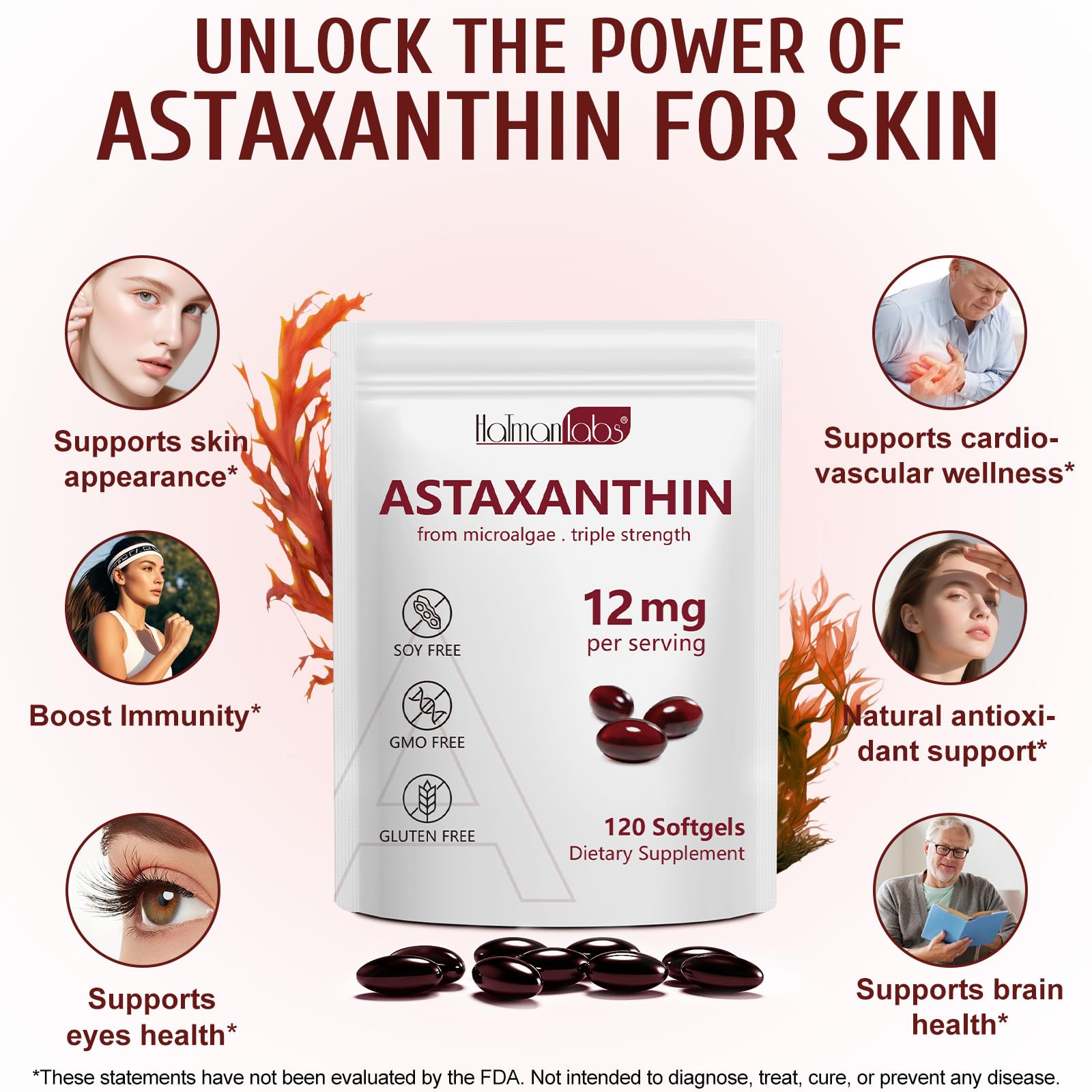Astaxanthin softgels 12mg bottle label
