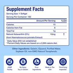 Back view of Astaxanthin supplement bottle showing supplement facts