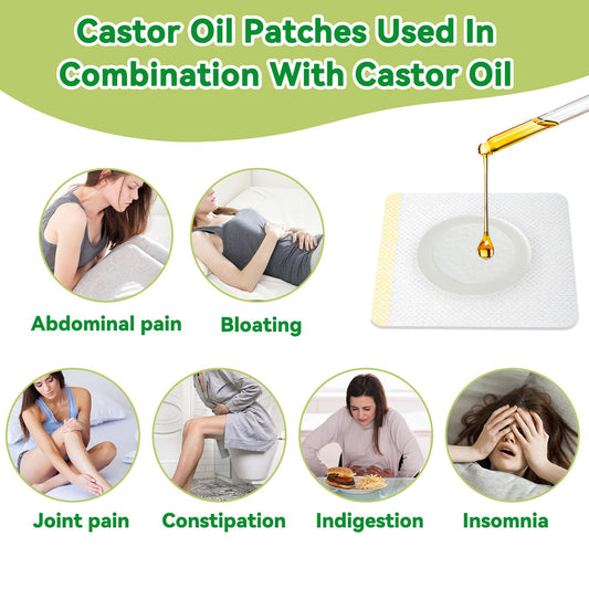 Close-up of Astravox castor oil belly button patch showing center core and anti-overflow frame