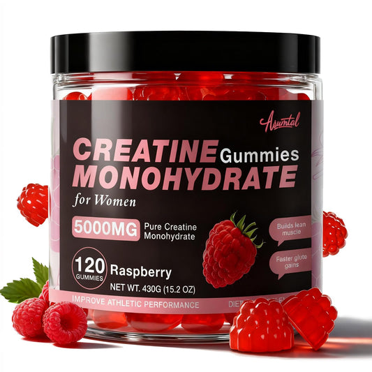 Asumtal Creatine Gummies for Women Raspberry flavor bottle front view