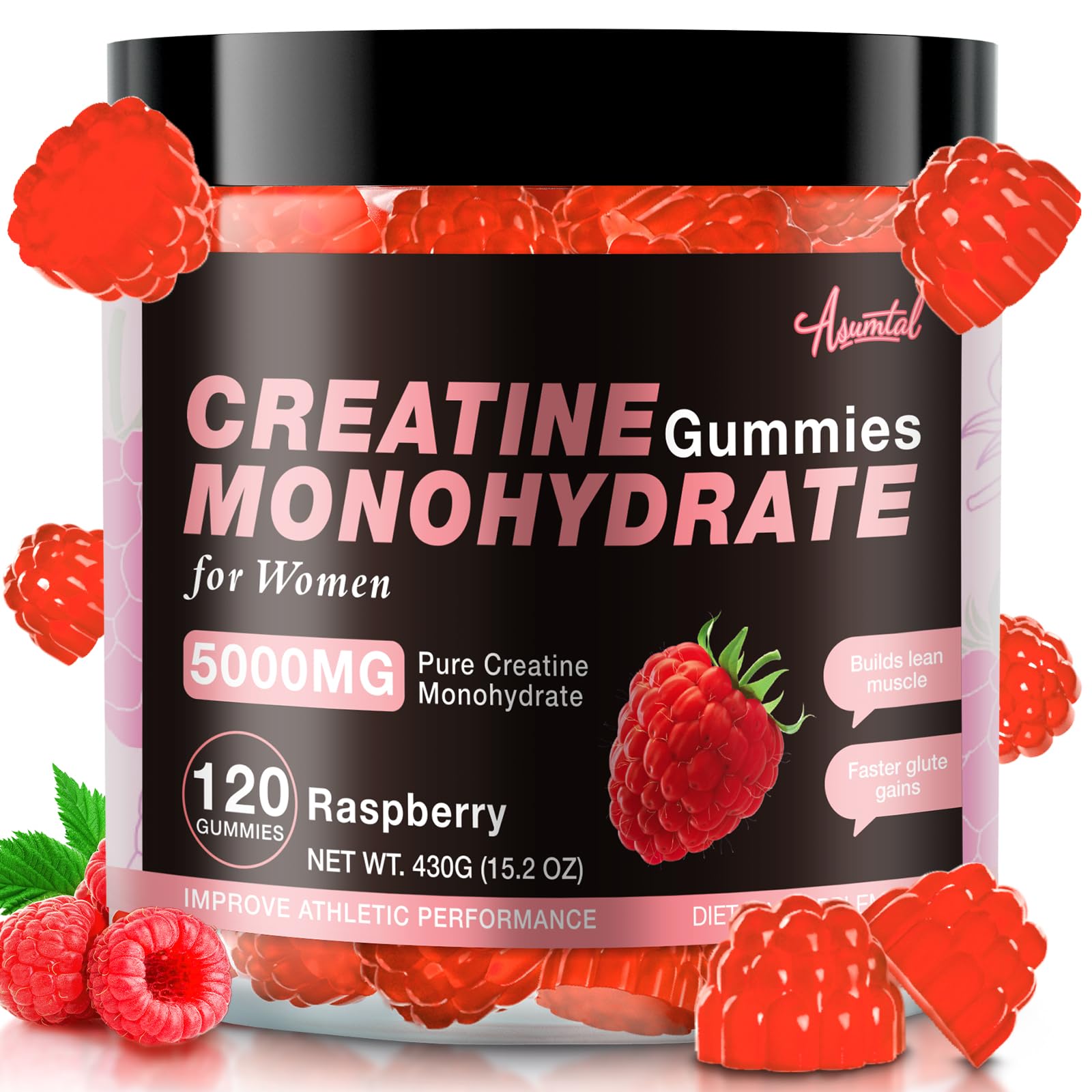 Shelf-ready Asumtal Creatine Women Raspberry gummies