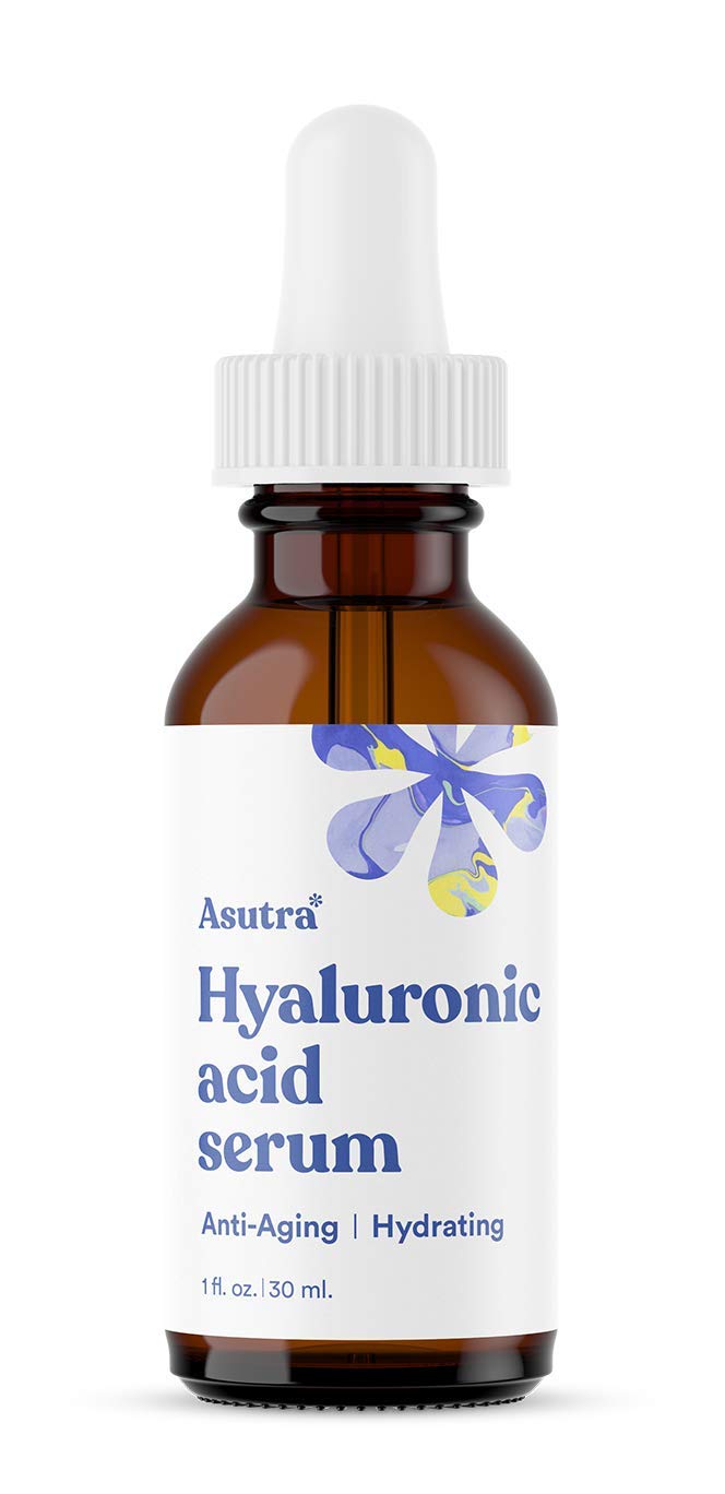 ASUTRA Hyaluronic Serum bottle close-up for hydrated, radiant skin.