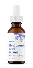 ASUTRA Hyaluronic Serum bottle close-up for hydrated, radiant skin.