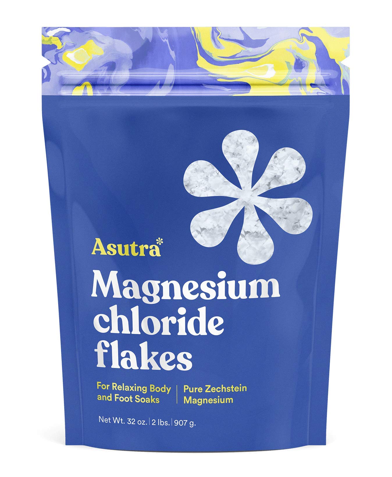 ASUTRA Magnesium Chloride Bath Flakes packaging, 2 lbs