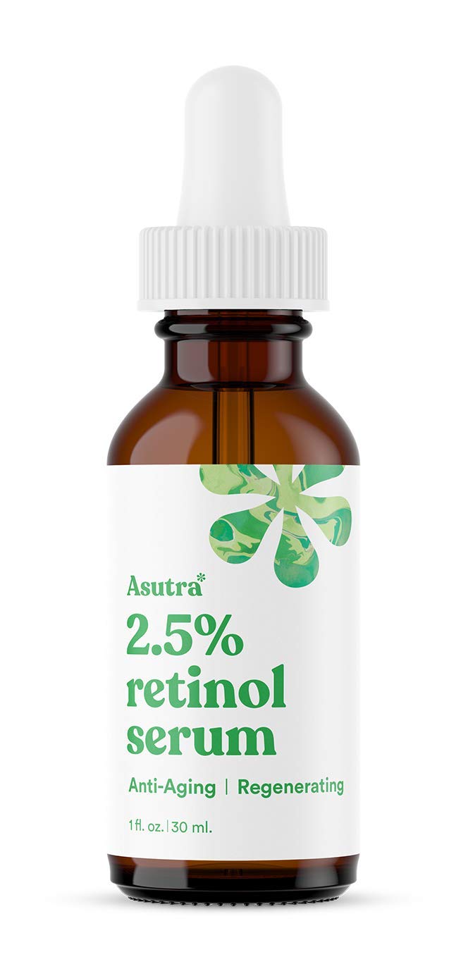 ASUTRA Retinol Serum bottle with hydrating formula for plump, refreshed skin.