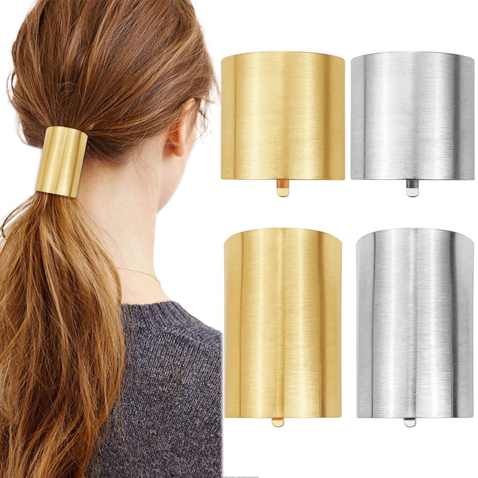 Aswewamt ponytail holder set in gold and silver keeps hair neatly in place.