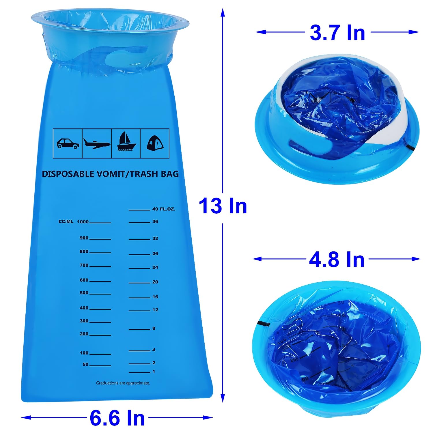 ATDAWN emesis bag wide-opening design prevents spills during use.