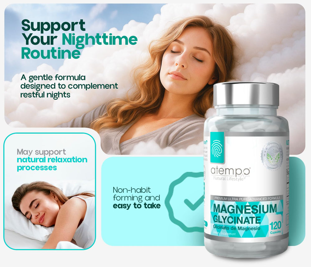 Atempo Magnesium Glycinate 1000mg bottle packaging 120 capsules