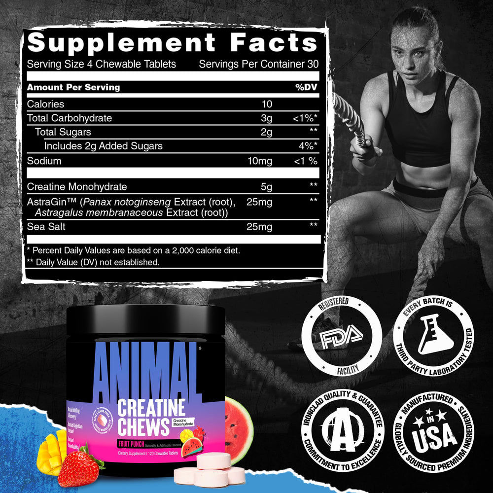 Athlete chewing Animal Creatine Chews during training
