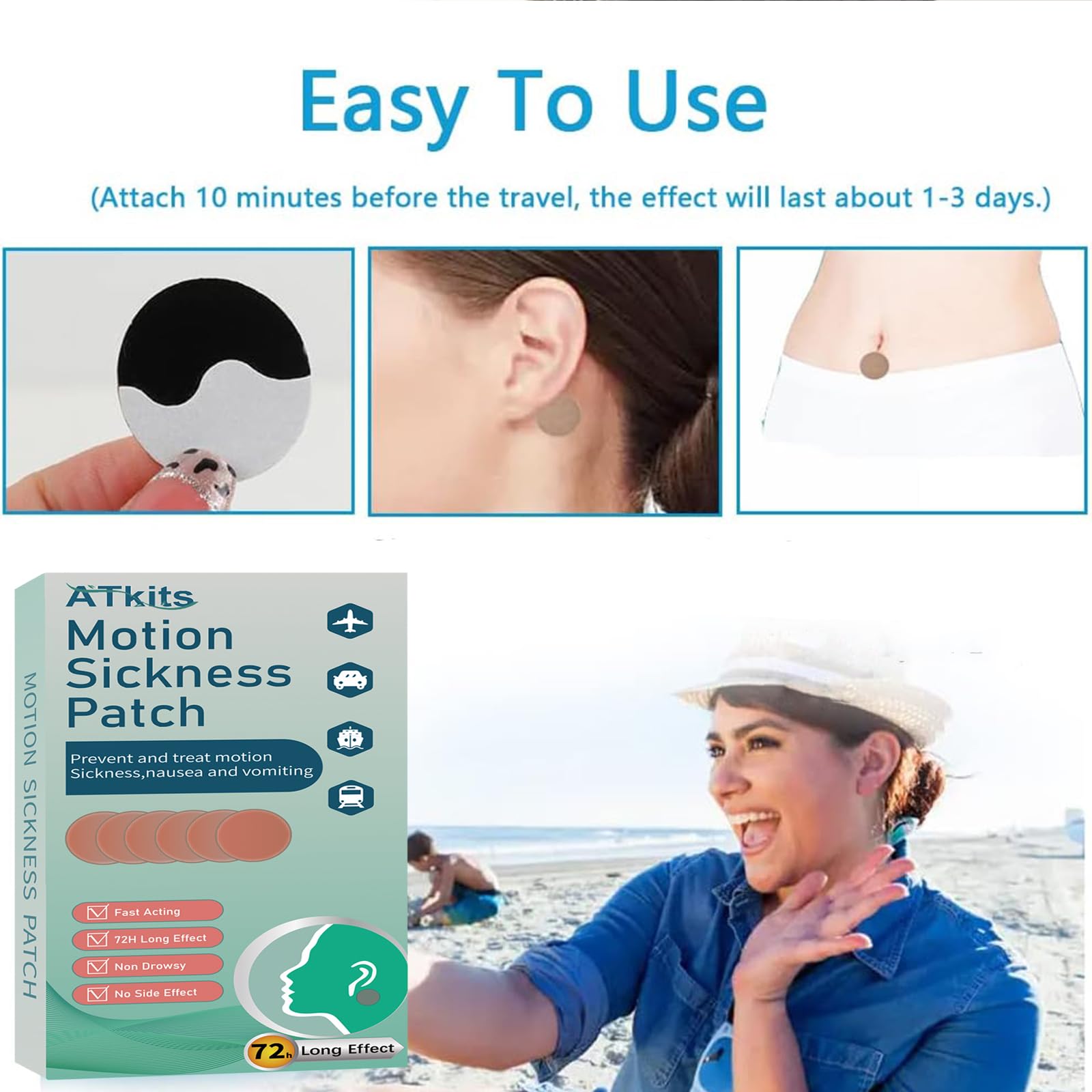 ATkits waterproof motion sickness patch endures sweat and splashes for longer wear