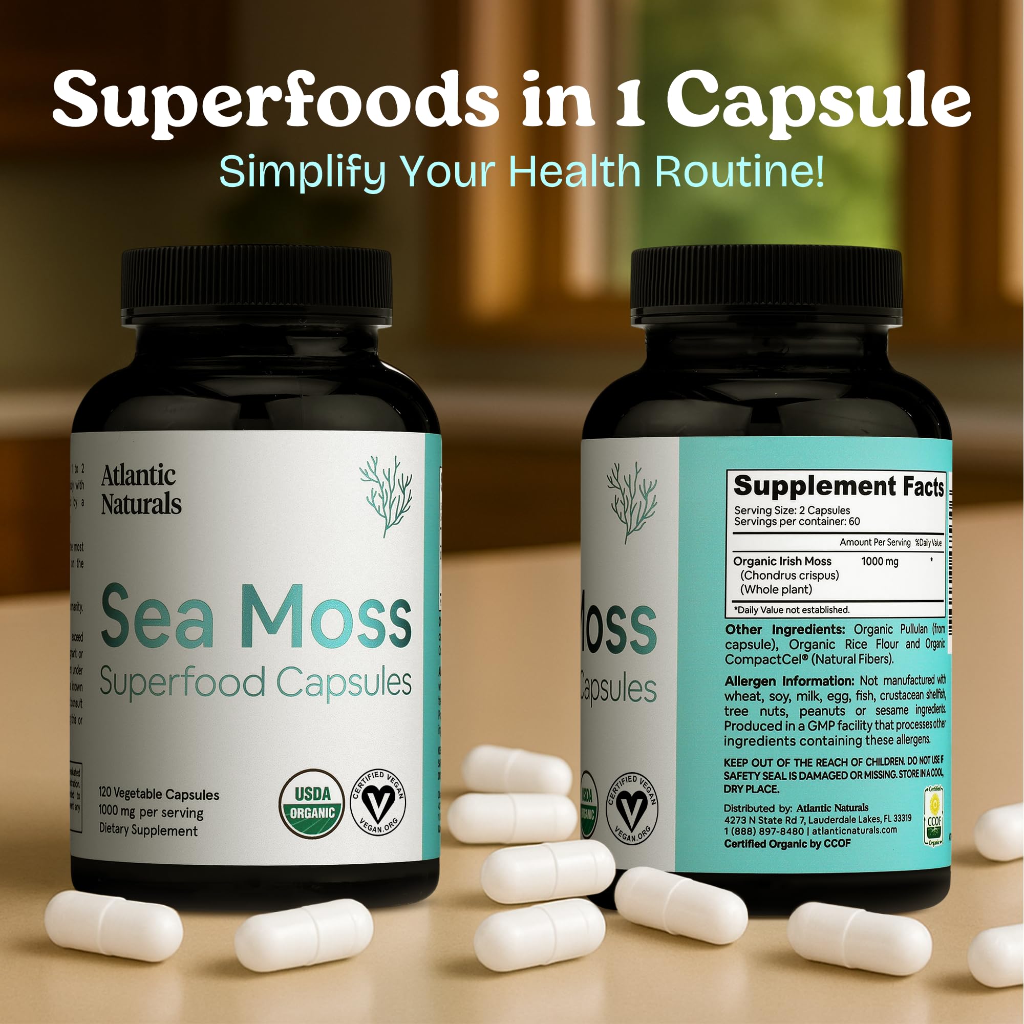 Energy and wellness concept associated with sea moss capsules