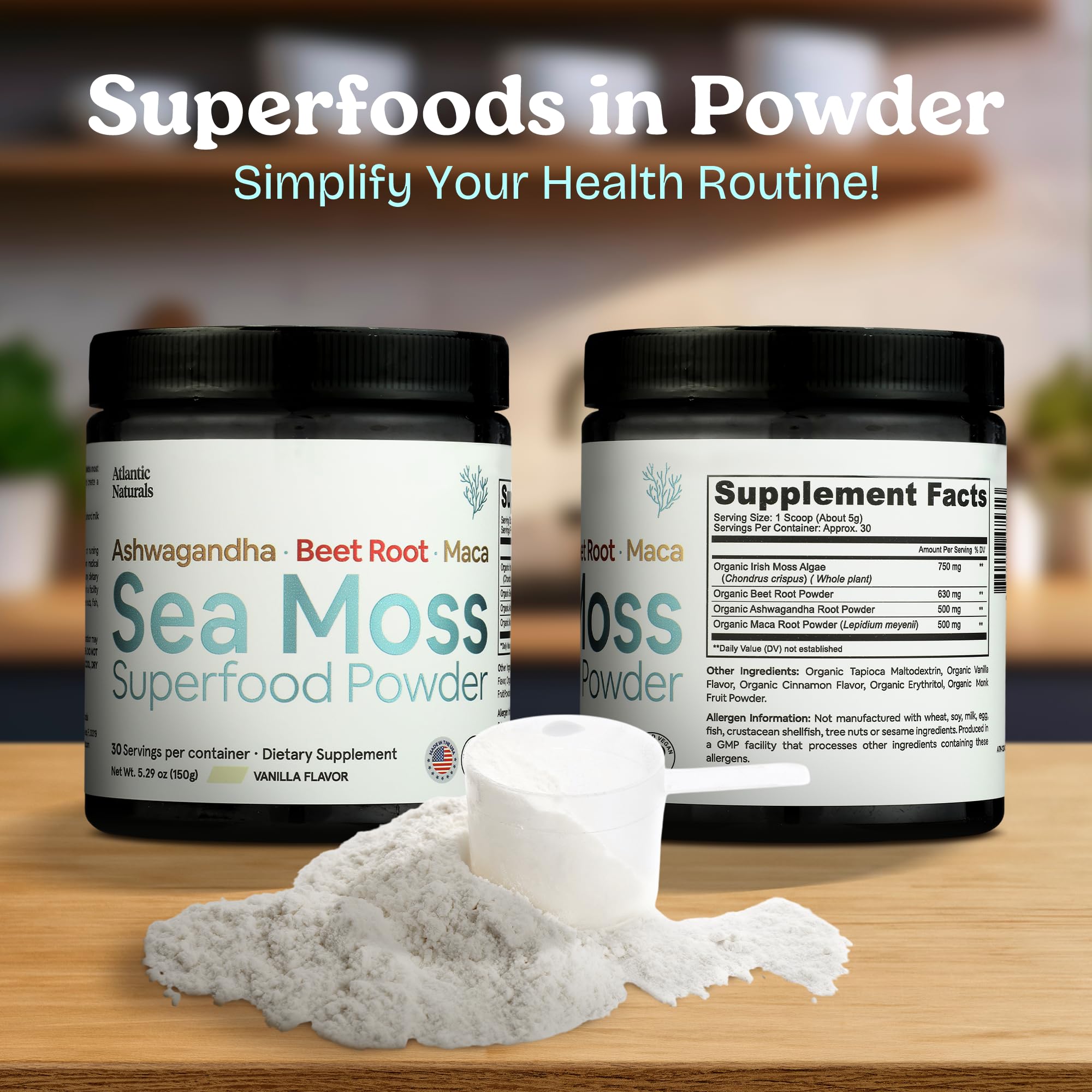 Close-up of sea moss powder highlighting skin nourishment benefits