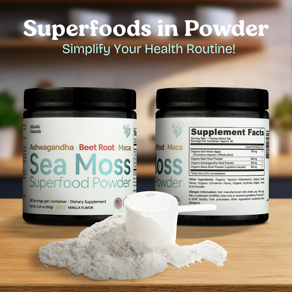 Close-up of sea moss powder highlighting skin nourishment benefits