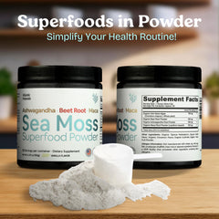 Close-up of sea moss powder highlighting skin nourishment benefits