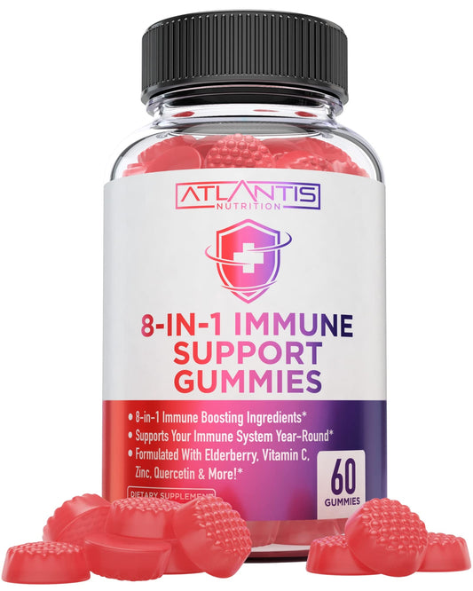 Bottle of Atlantis Nutrition 8-in-1 Immune Gummies with Elderberry