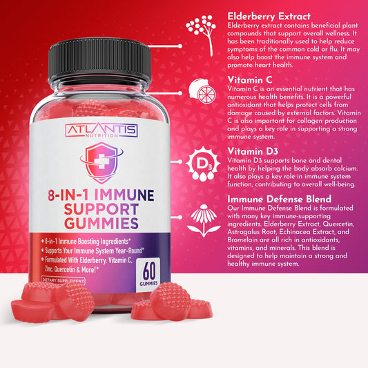 Close-up of berry-flavored immune gummies