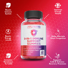 Assorted berry-flavored immune support gummies