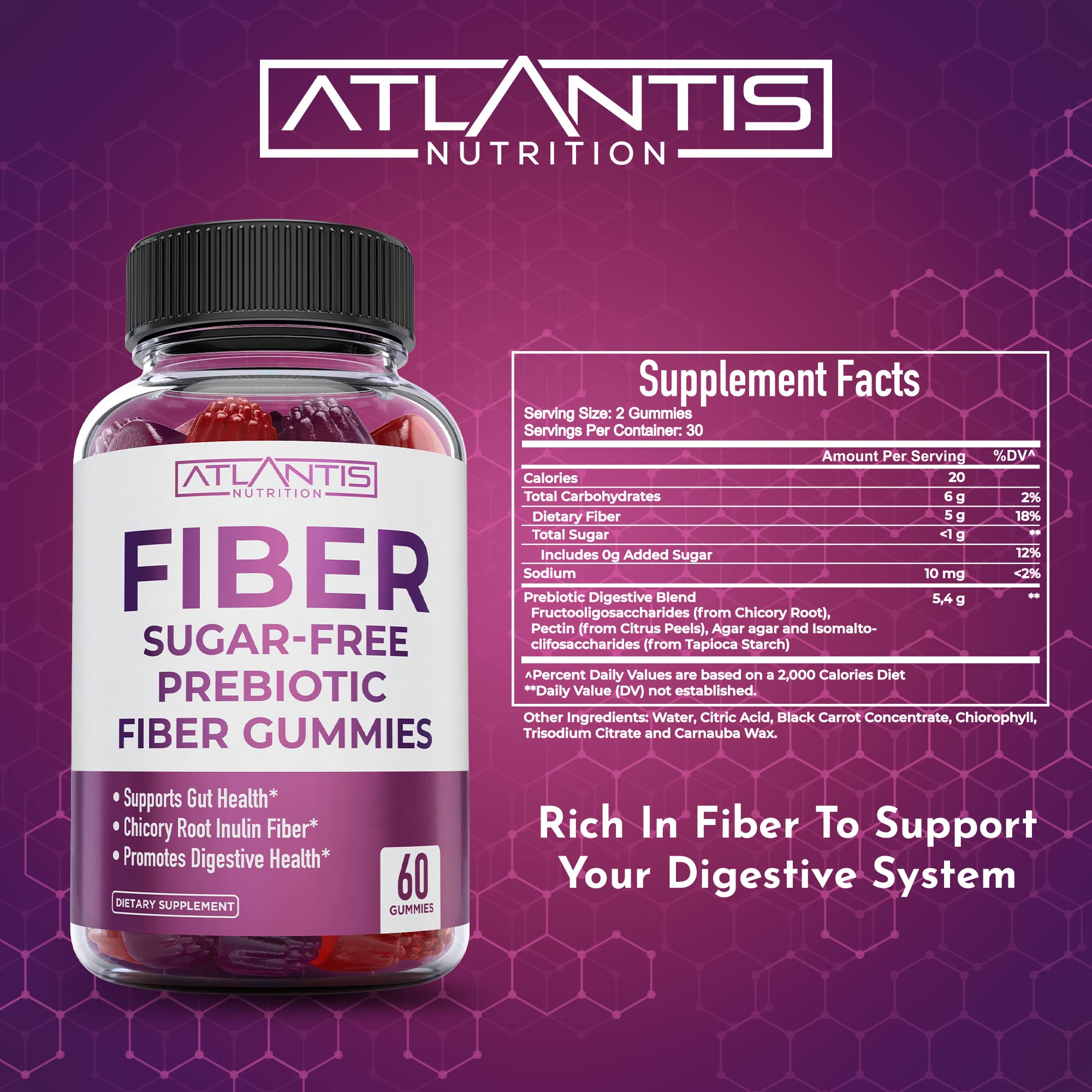 Adult gummy bottle showcasing Atlantis Nutrition fiber gummies 2-pack