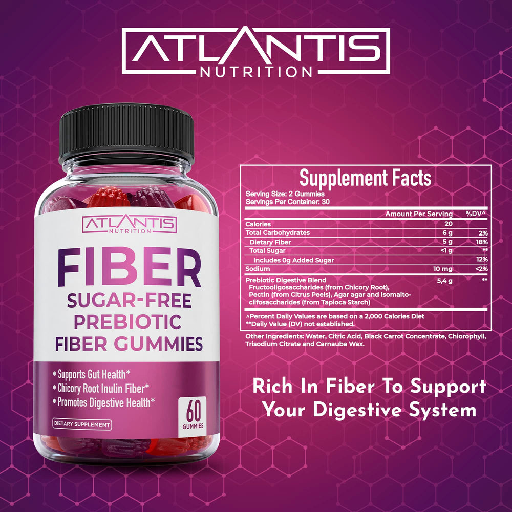 Adult gummy bottle showcasing Atlantis Nutrition fiber gummies 2-pack