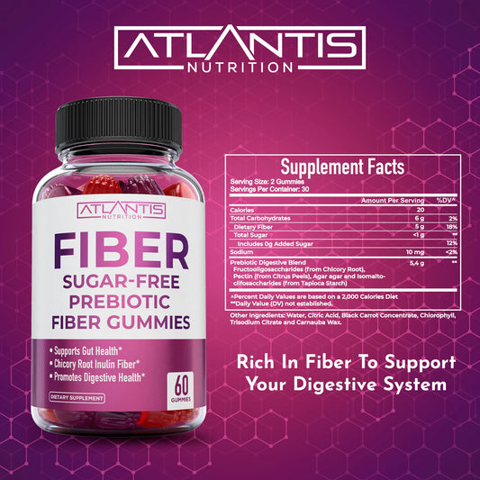 Adult gummy bottle showcasing Atlantis Nutrition fiber gummies 2-pack