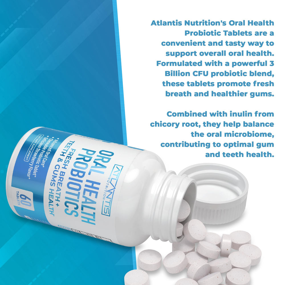 Strawberry flavor label on Atlantis Nutrition probiotic bottle