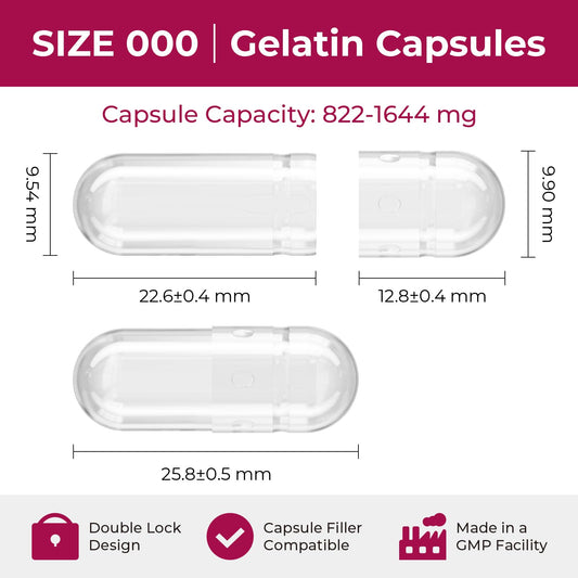ATLEMISME Empty Gelatin Capsules Size 000 1000-count packaging side view