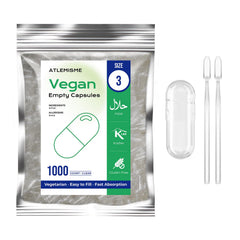 ATLEMISME Empty Vegan Capsules Size 3 – 1000 Count
