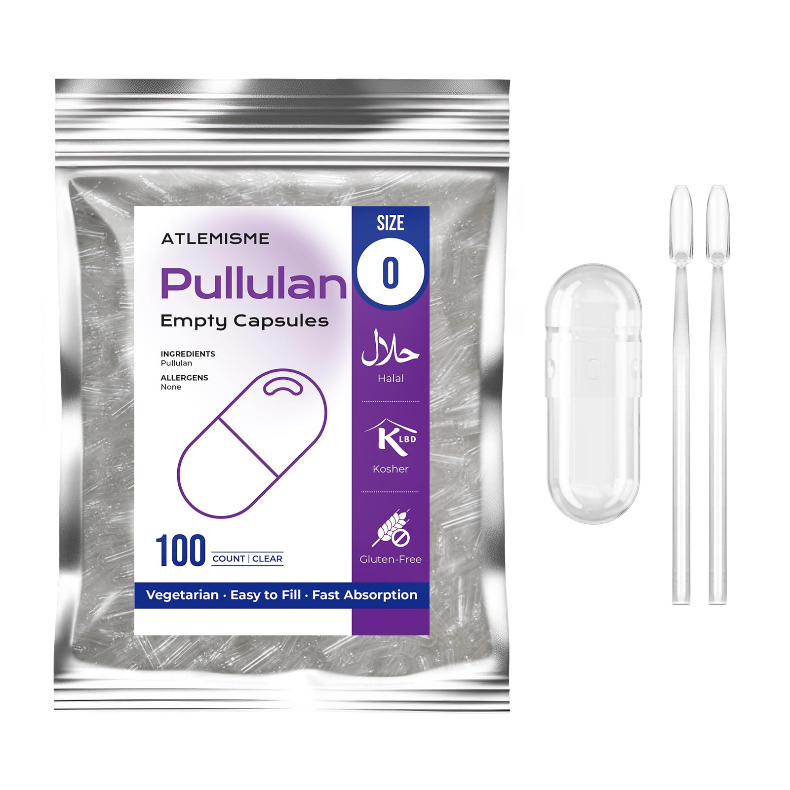 ATLEMISME Pullulan capsules size 0 - 100 count
