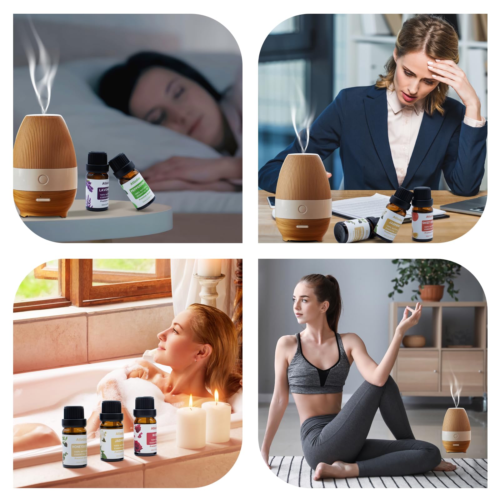 Atlodas sandalwood bottle for calming woody scent.