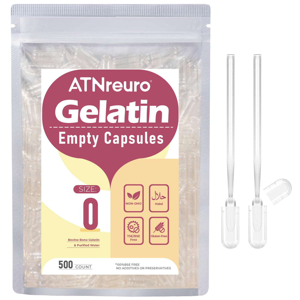 ATNreuro size 0 empty gelatin capsules 500-count