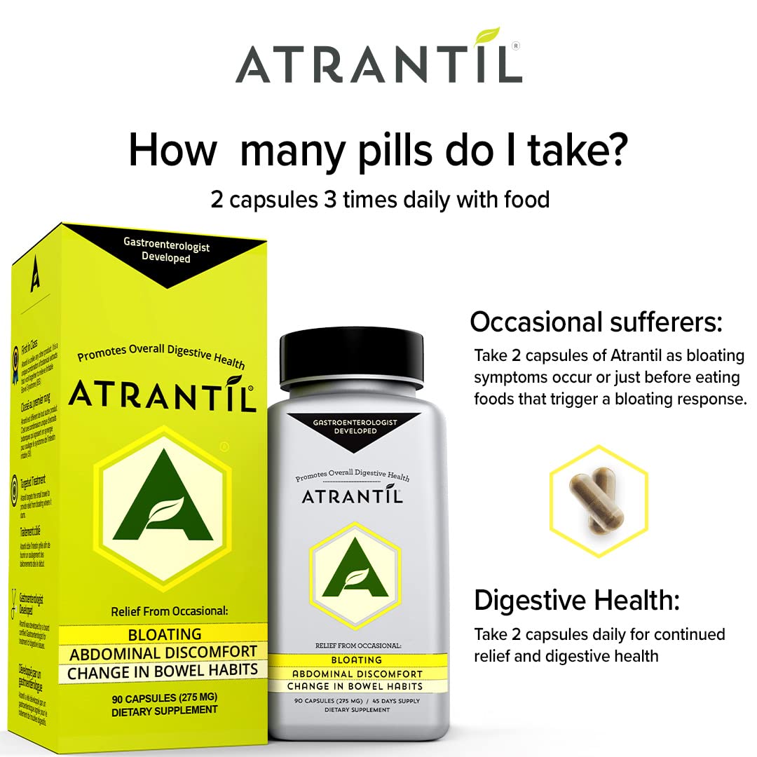 Atrantil product display with glass and plate to imply comfortable digestion.