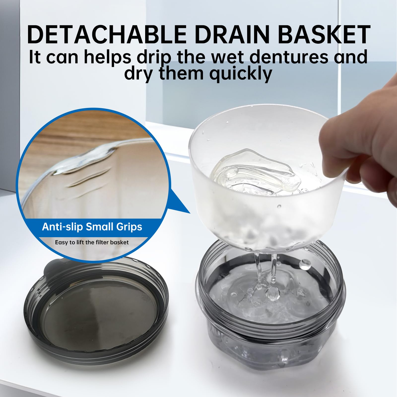 Attached mini brush for denture cleaning