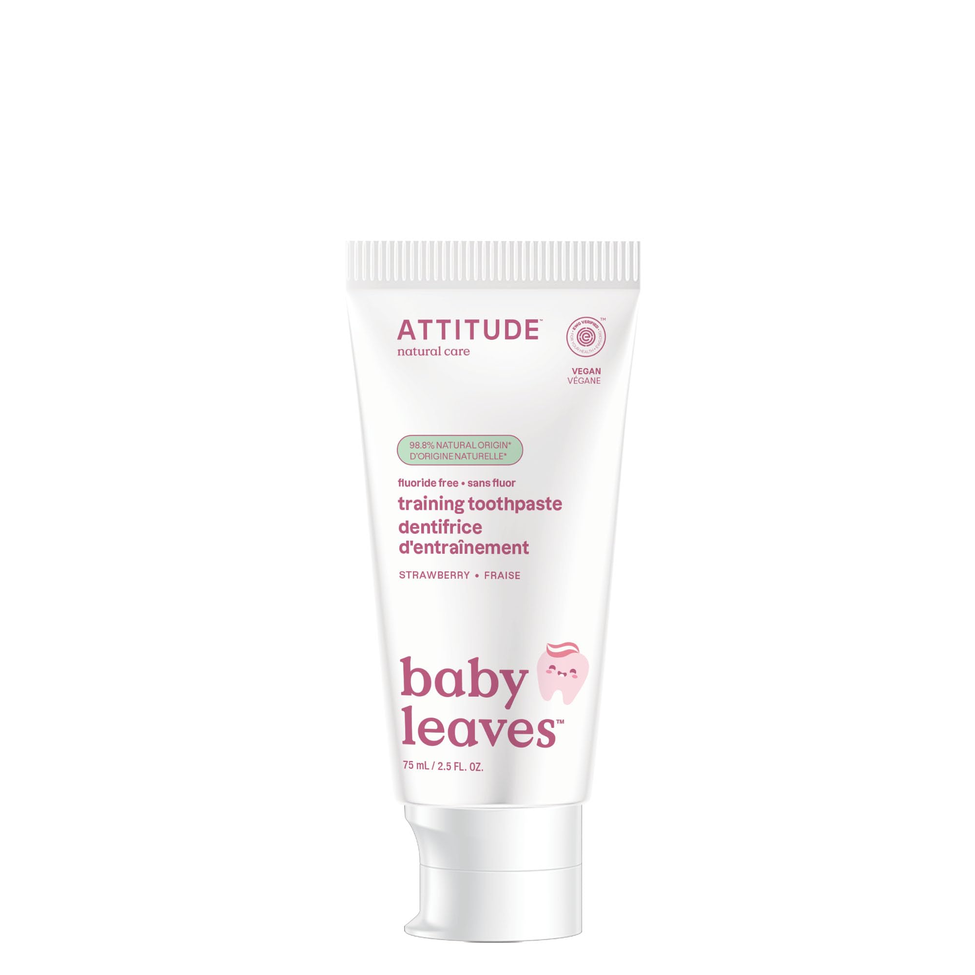 Front view of ATTITUDE Fluoride-Free Baby Training Toothpaste Strawberry 2.6 oz