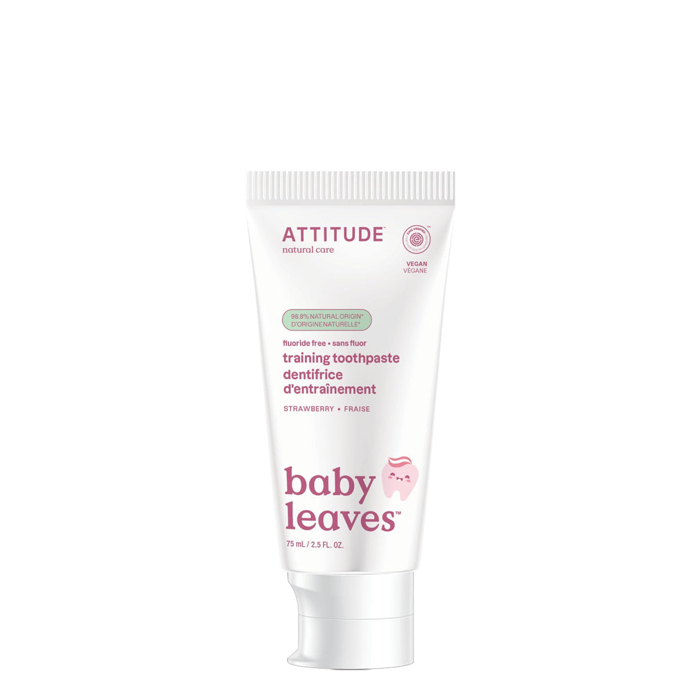 Front view of ATTITUDE Fluoride-Free Baby Training Toothpaste Strawberry 2.6 oz