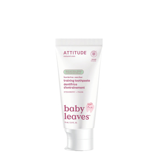 Front view of ATTITUDE Fluoride-Free Baby Training Toothpaste Strawberry 2.6 oz