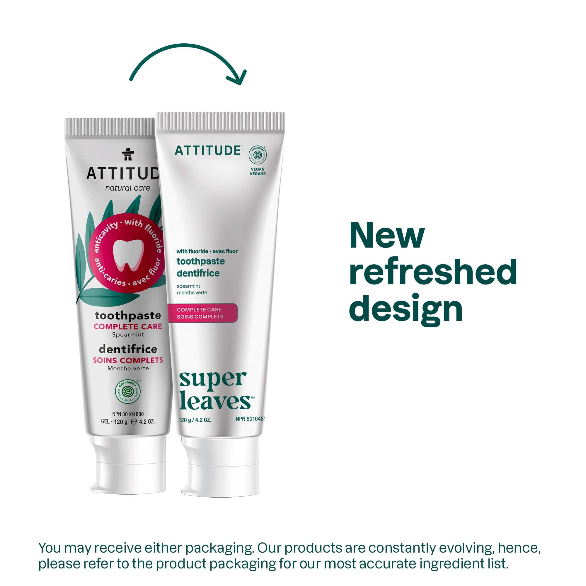 ATTITUDE toothpaste packaging highlighting vegan and cruelty-free attributes