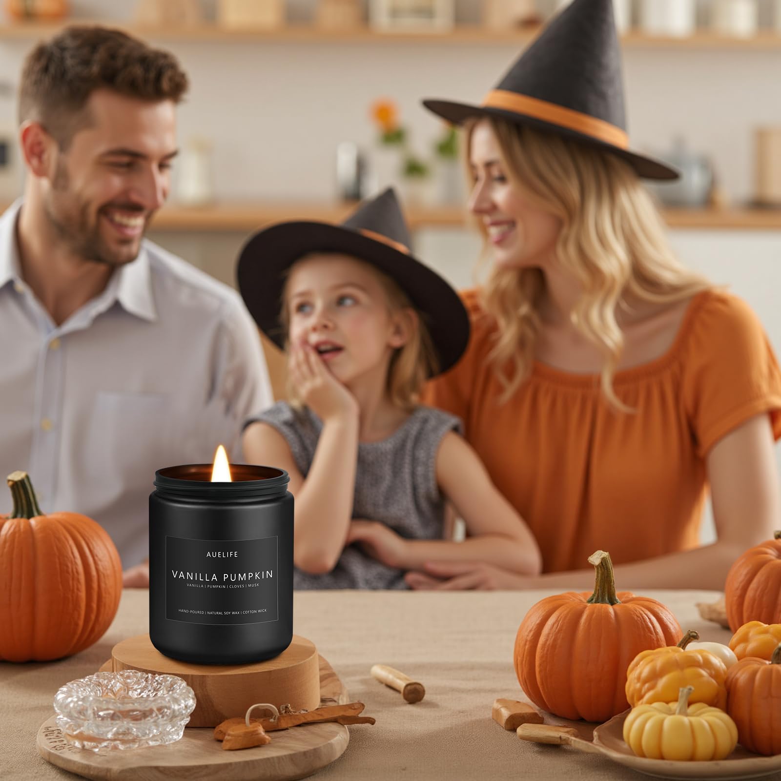Auelife Cinnamon Apple lit candle in use adding warm spiced comfort