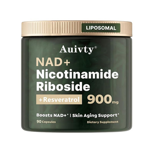 Auivty NAD+ Nicotinamide Riboside Liposomal supplement bottle with Resveratrol