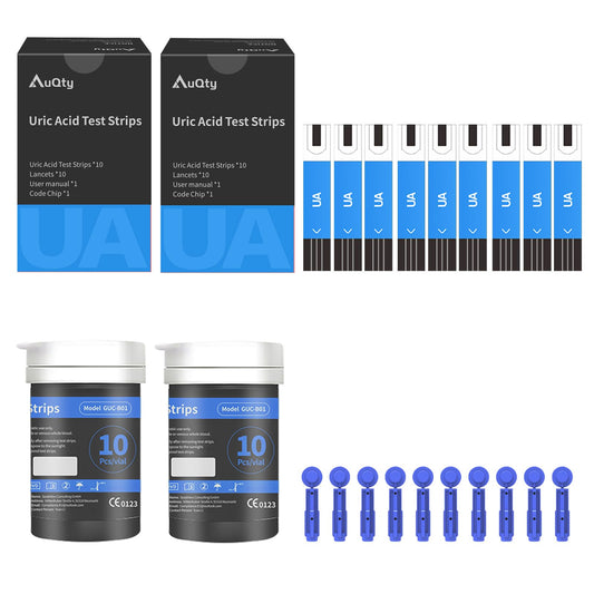 AuQty GUC-B01 UA Test Strips 20Pcs with lancets and code cards for cholesterol tester (meter not included).